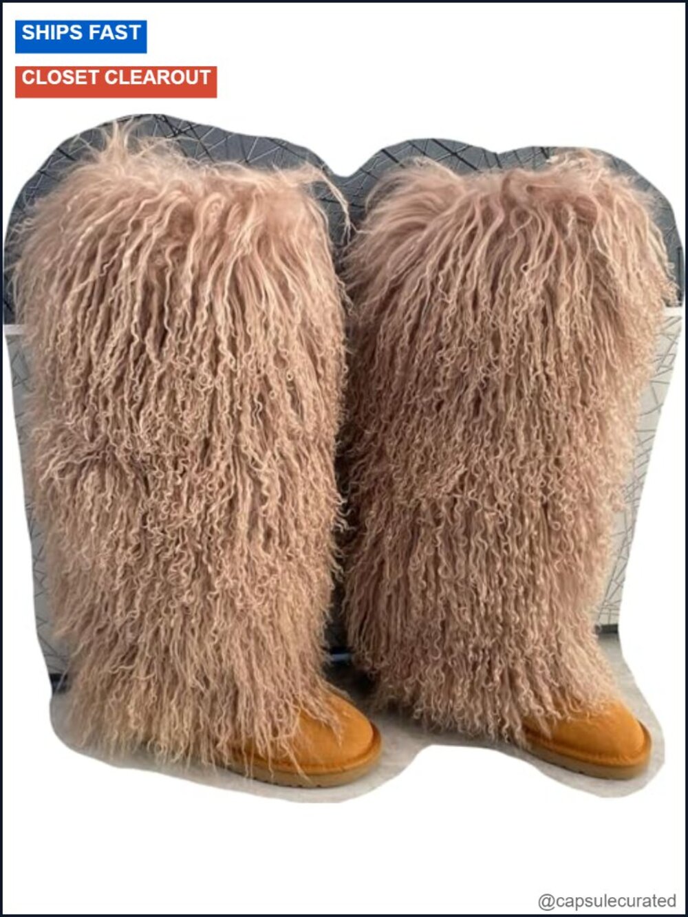 Real Mongolian Fur Over Knee Boots Women Winter Warm Snow Shoes